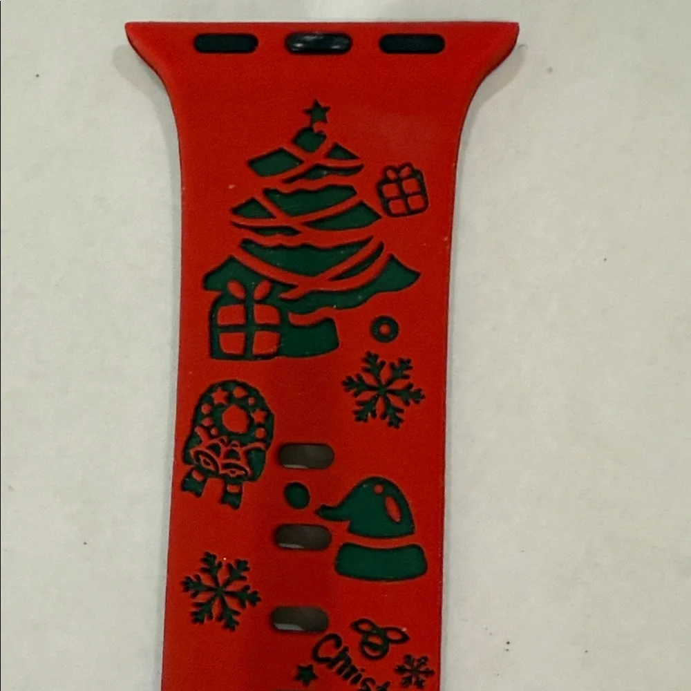 Festive Christmas Red and Green Engraved Silicone Smartwatch Band